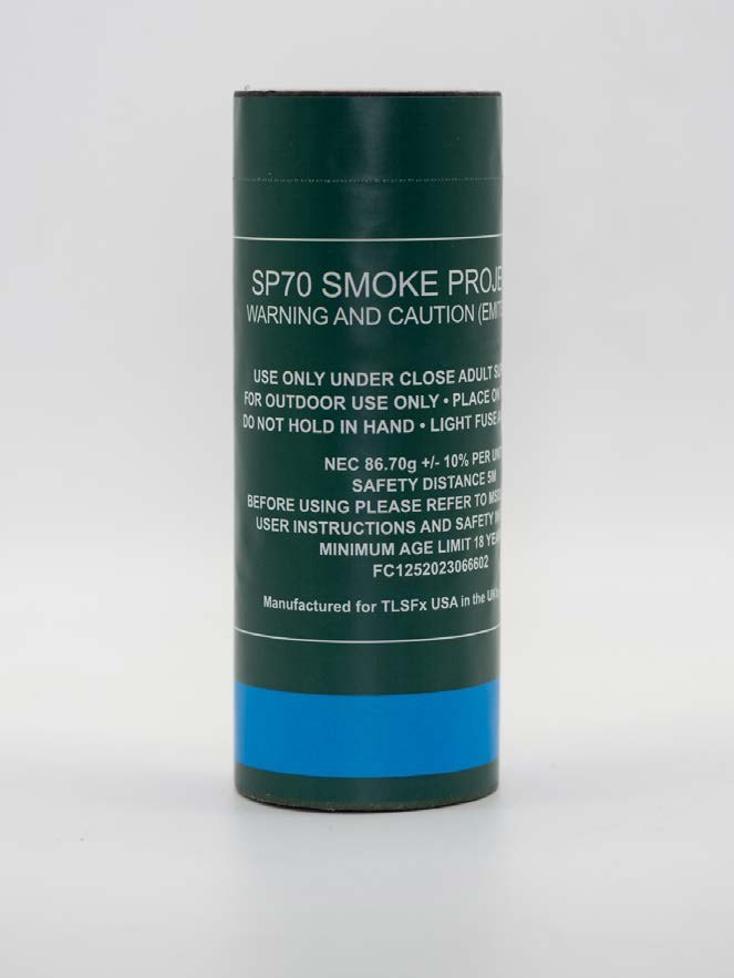 SP70 smoke grenade canister on a white studio background